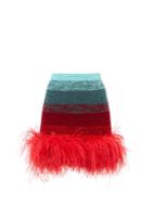 Germanier - Feather-trim Gradient Knitted Skirt - Womens - Red Multi