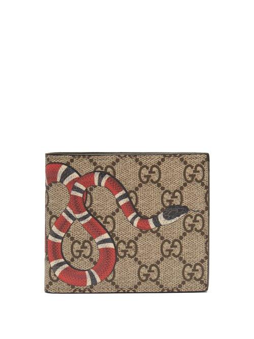 Matchesfashion.com Gucci - Gg Supreme Kingsnake Bi Fold Wallet - Mens - Brown Multi