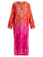 Juliet Dunn Floral-embroidered Ombr Silk Kaftan