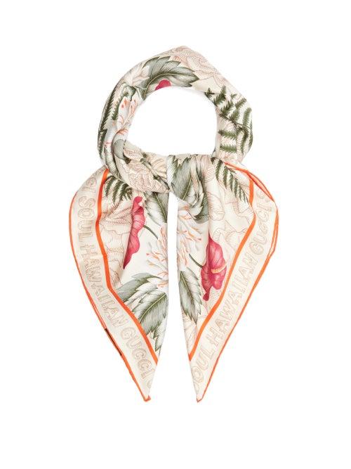 Matchesfashion.com Gucci - Hawaiian-print Silk Scarf - Womens - White Multi