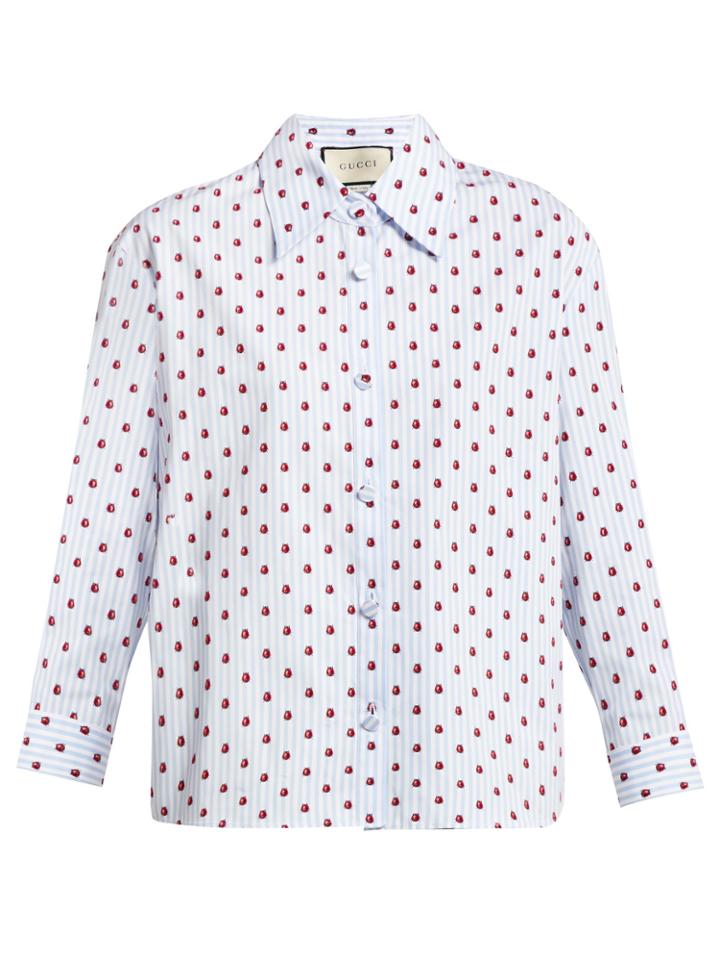 Gucci Ladybird-print Striped Cotton Shirt