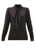 Matchesfashion.com Dolce & Gabbana - Pussy-bow Silk Satin Blouse - Womens - Black