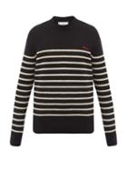 Matchesfashion.com Ami - Logo-embroidered Striped Virgin Wool Sweater - Mens - Black White