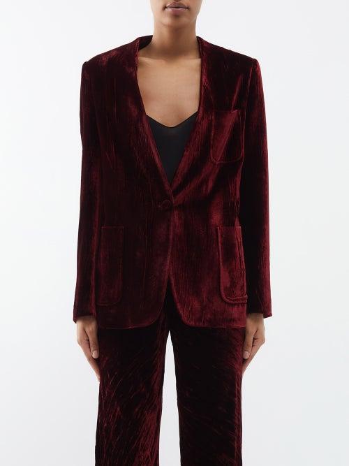 Etro - Berta Crushed-velvet Suit Jacket - Womens - Bordeaux