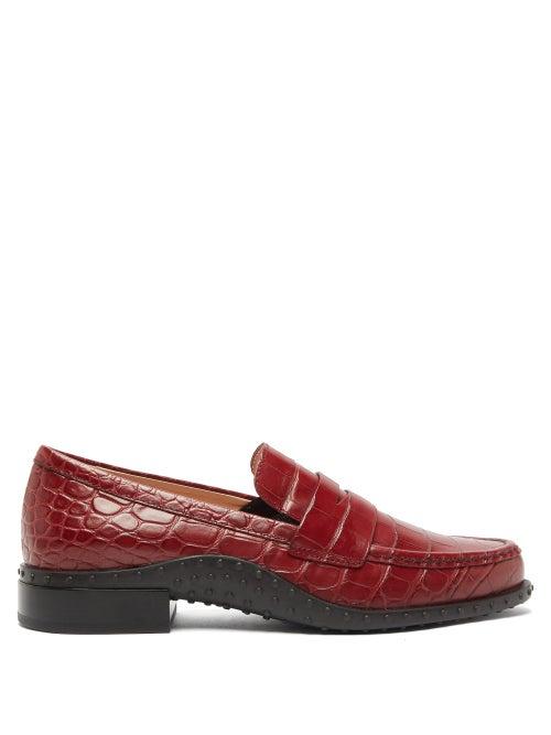 Matchesfashion.com Tod's - Gommini Crocodile Embossed Leather Penny Loafers - Womens - Red