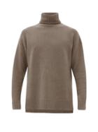 Matchesfashion.com Deveaux - Slit Hem Roll Neck Cashmere Sweater - Mens - Tan