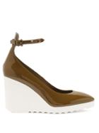 Matchesfashion.com Valentino Garavani - White Wave Wedge-heel Patent-leather Pumps - Womens - Khaki