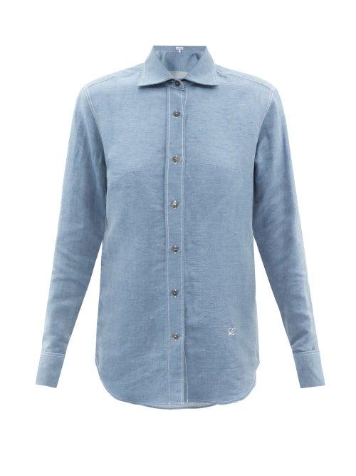 Loewe - Linen-blend Chambray Shirt - Womens - Light Denim