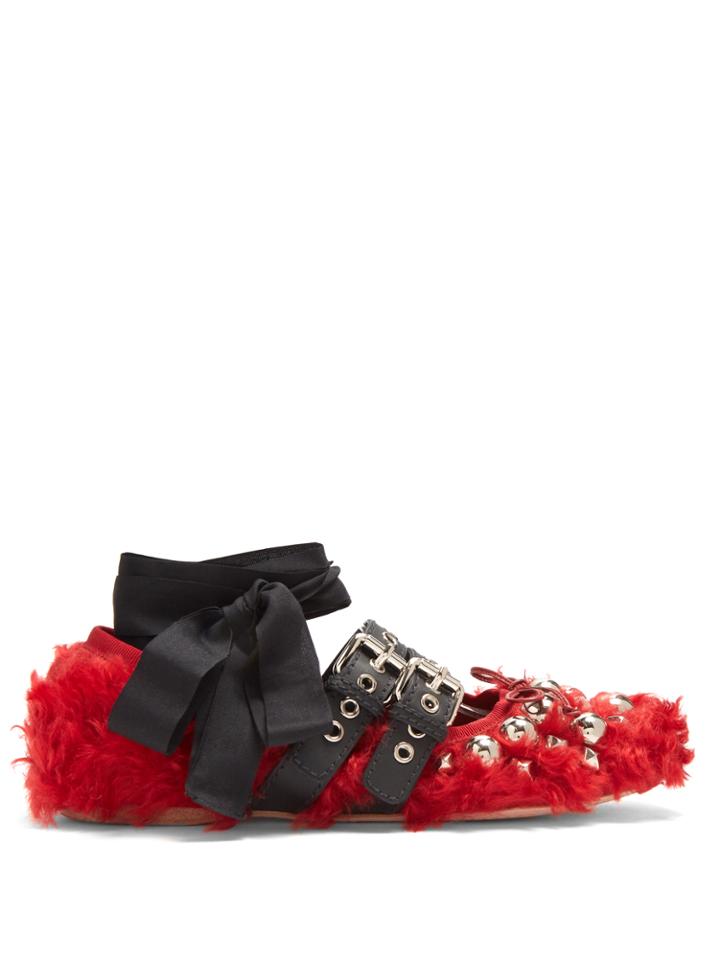Miu Miu Buckle-fastening Eco-shearling Ballet Flats