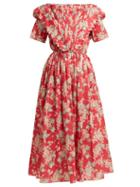 Matchesfashion.com Horror Vacui - Flabella Scalloped Trim Cotton Dress - Womens - Red Multi