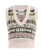 Ganni - Logo-jacquard Wool-blend Vest - Womens - Multi