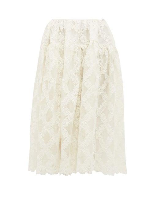 Matchesfashion.com Cecilie Bahnsen - Rosa Lee Floral Embroidered Organza Skirt - Womens - Ivory