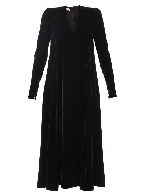 Matchesfashion.com Fil De Vie - Virginia Plunge-neck Velvet Midi Dress - Womens - Black