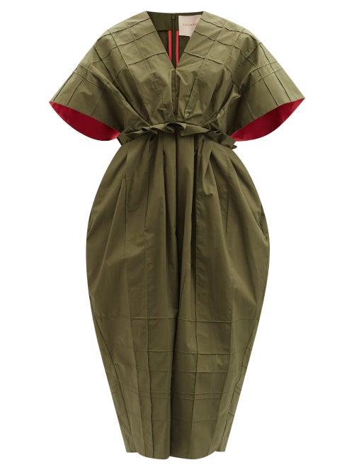 Roksanda - Tulipa V-neck Cotton Midi Dress - Womens - Khaki