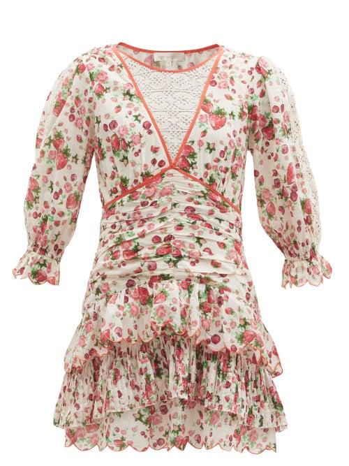 Matchesfashion.com Loveshackfancy - Marquise Rose-print Cotton-poplin Mini Dress - Womens - White Print