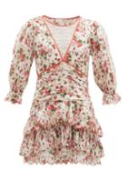 Matchesfashion.com Loveshackfancy - Marquise Rose-print Cotton-poplin Mini Dress - Womens - White Print