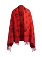 Matchesfashion.com Alexander Mcqueen - Skull Print Wool Blend Blanket Scarf - Womens - Red