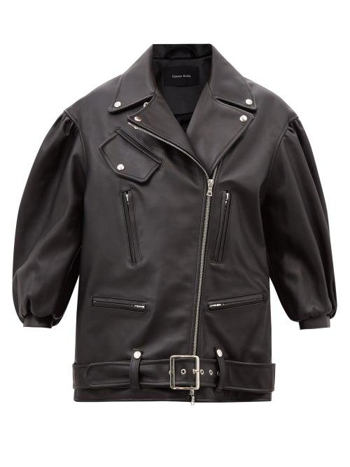 Simone Rocha - Puffed-sleeve Leather Biker Jacket - Womens - Black