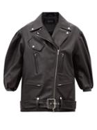 Simone Rocha - Puffed-sleeve Leather Biker Jacket - Womens - Black