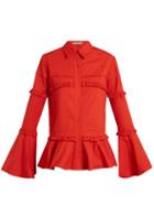 Matchesfashion.com Preen Line - Suki Ruffle Trimmed Cotton Shirt - Womens - Red