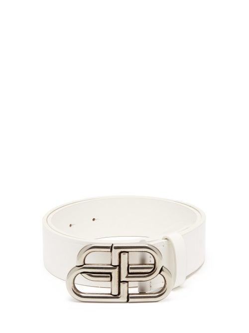Matchesfashion.com Balenciaga - Silver Tone Bb Buckle Leather Belt - Womens - White