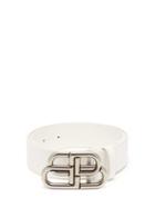 Matchesfashion.com Balenciaga - Silver Tone Bb Buckle Leather Belt - Womens - White