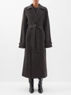 Raey - Oversized Belted Herringbone Wool Coat - Womens - Khaki