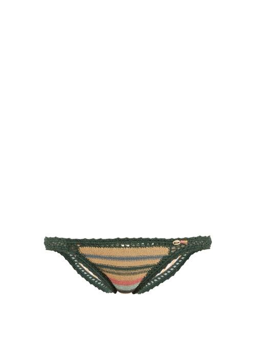 She Made Me Dhari Cheeky Striped Crochet Bikini Briefs