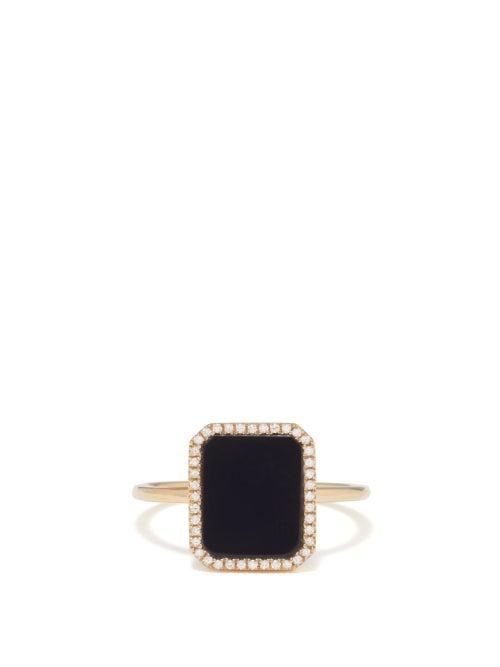 Persee - Octagon Diamond, Agate & 18kt Gold Ring - Womens - Yellow Gold