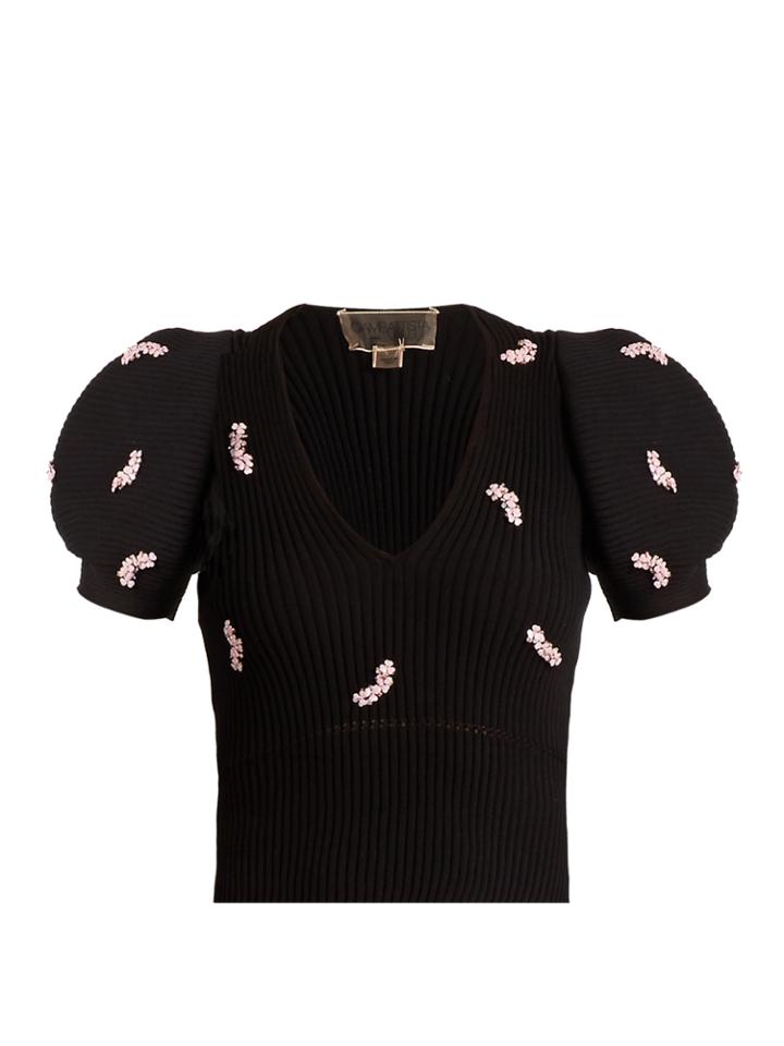 Giambattista Valli Floral-embellished Ribbed-knit Top