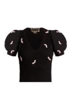 Giambattista Valli Floral-embellished Ribbed-knit Top