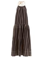 Matchesfashion.com Lee Mathews - Granada Halterneck Striped Voile Maxi Dress - Womens - Black