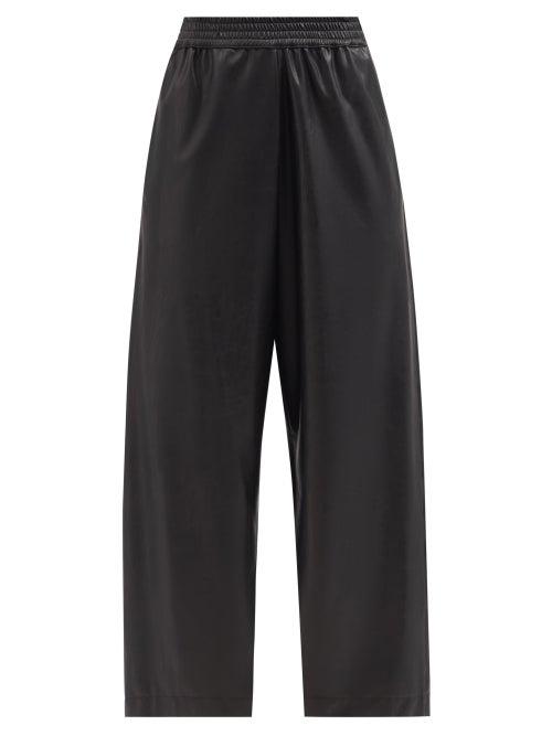 Mm6 Maison Margiela - Elasticated-waist Cropped Faux-leather Trousers - Womens - Black