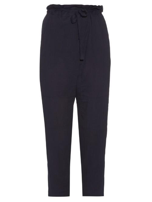 Sea Seersucker-cotton Cropped Trousers