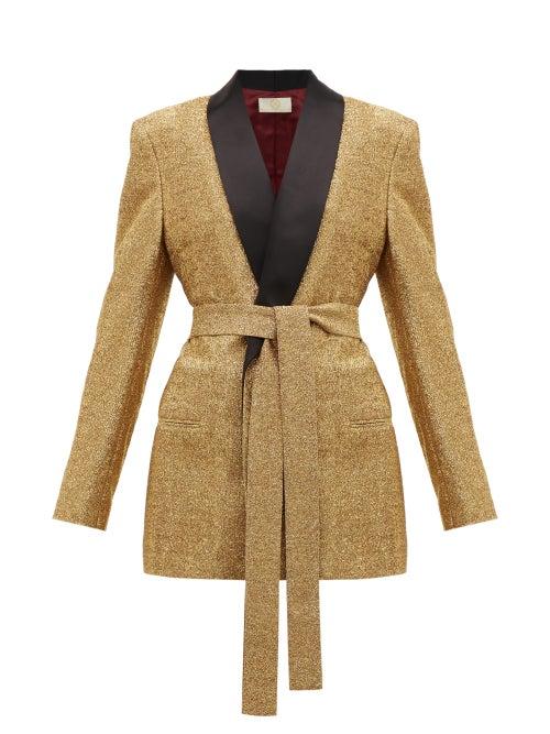 Matchesfashion.com Sara Battaglia - Lurex Single Breasted Tie Waist Jacket - Womens - Gold