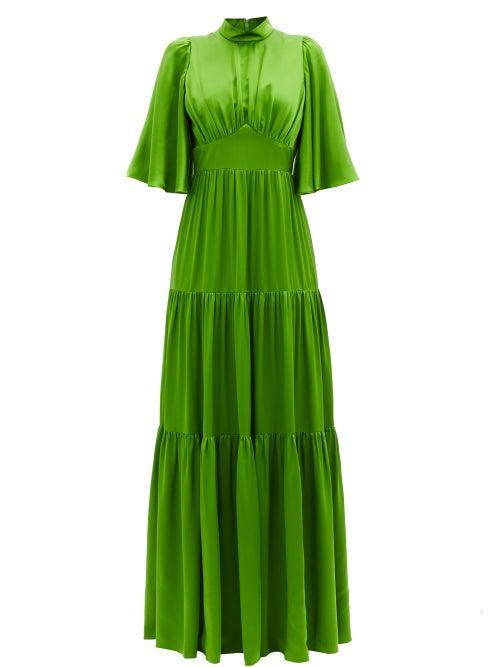Matchesfashion.com Andrew Gn - Tiered Silk-satin Gown - Womens - Green