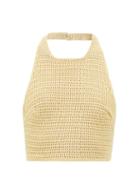 Albus Lumen - Lorem Halterneck Cotton-crochet Cropped Top - Womens - Yellow