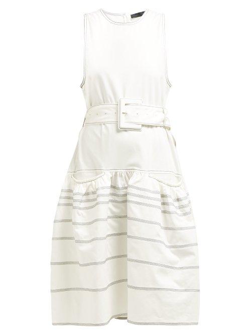 Matchesfashion.com Proenza Schouler - Dropped Waist Topstitched Stretch Cotton Dress - Womens - White