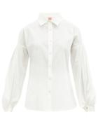 Matchesfashion.com Le Sirenuse, Positano - Tiger Bubble Gum Balloon-sleeve Cotton Shirt - Womens - White