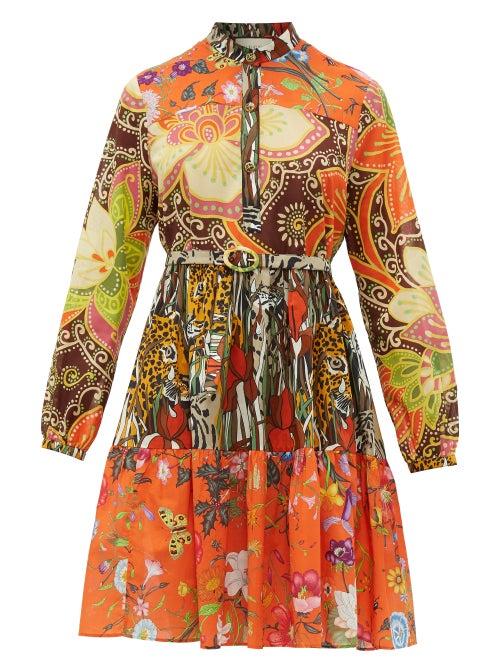Matchesfashion.com Gucci - Jungle Cat And Floral Print Cotton Muslin Dress - Womens - Brown Multi