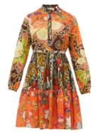 Matchesfashion.com Gucci - Jungle Cat And Floral Print Cotton Muslin Dress - Womens - Brown Multi