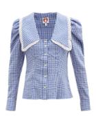Matchesfashion.com Shrimps - Elliot Lace-trimmed Gingham Cotton-blend Blouse - Womens - Blue