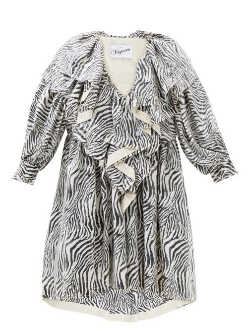Vaquera - Sequinned Zebra-print Mini Dress - Womens - Black White