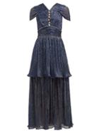 Matchesfashion.com Peter Pilotto - Faux Pearl Pliss Lam Dress - Womens - Navy