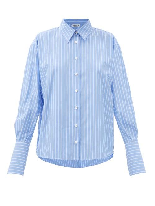 The Attico - Wide-cuff Striped Poplin Shirt - Womens - Blue White