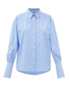 The Attico - Wide-cuff Striped Poplin Shirt - Womens - Blue White