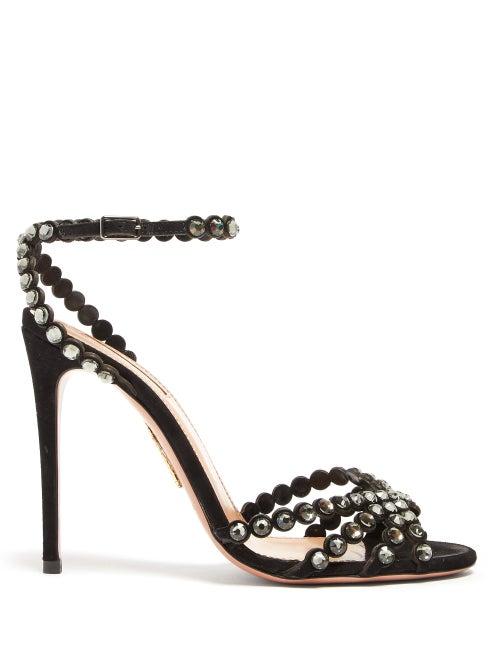 Matchesfashion.com Aquazzura - Tequila 105 Crystal-embellished Suede Sandals - Womens - Black