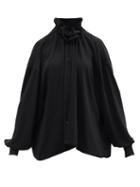 Ladies Rtw Mm6 Maison Margiela - Ruffled-neckline Balloon-sleeve Crepe Blouse - Womens - Black