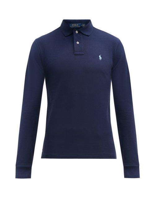 Matchesfashion.com Polo Ralph Lauren - Slim Fit Long Sleeved Cotton Polo Shirt - Mens - Navy