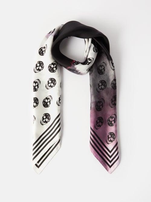 Alexander Mcqueen - Skull-print Tie-dyed Silk Scarf - Womens - Ivory Black
